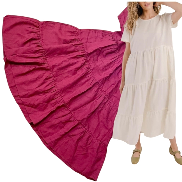 Tradlands Linen Blend Tiered Shift Dress M - Picture 9 of 11